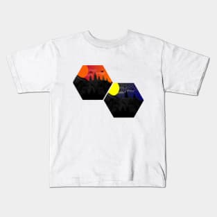 Sunset and starry night in hexagon vector art, aesthetic geometric design Kids T-Shirt